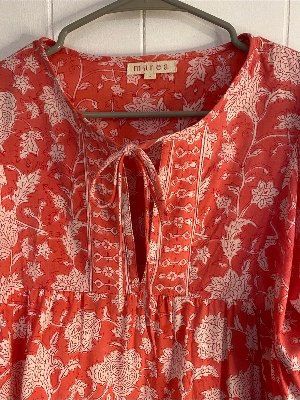 Marea Liz Joy Coral Floral Babydoll Mini Dress Cottagecore Boho Romantic Large - Picture 4 of 10
